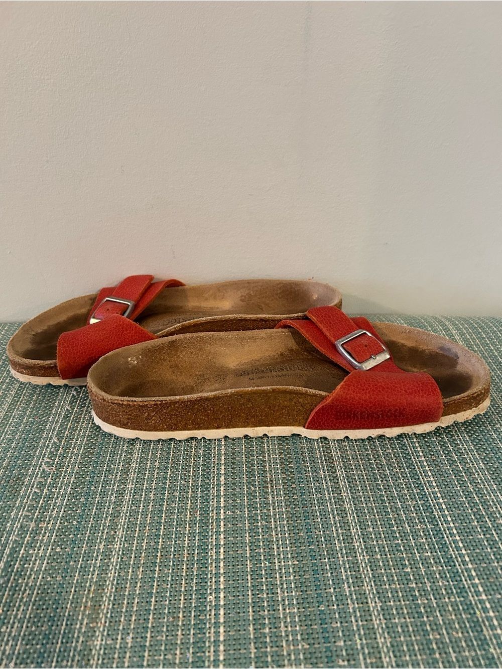 Birkenstock Red Textured One-Strap Suede Sandal - Size 37 - Picture 9 of 9